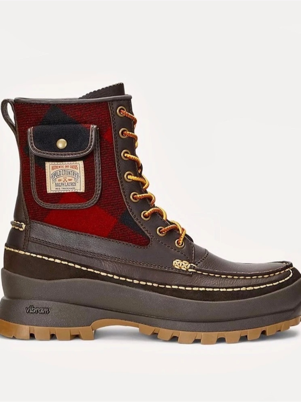 New Polo Ralph Lauren Country Logan MC Toe Plaid Leather Boots US W 8.5/ M 7
